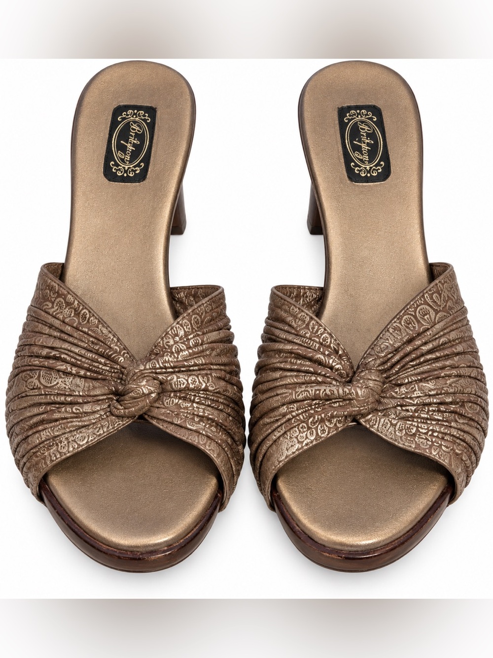 Salpy Leather and Wood Leaf Slide Sandals